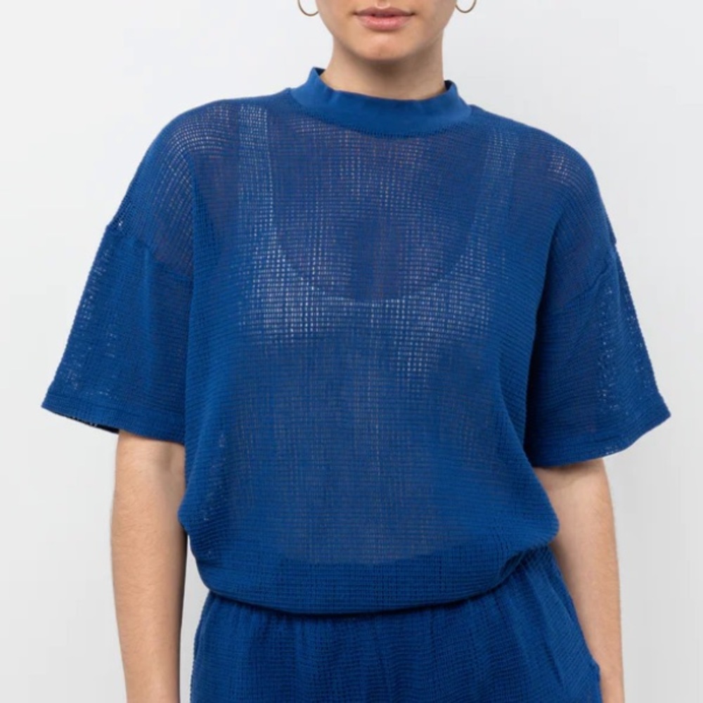 COTTON FISHNET MOCK NECK BIG TEE